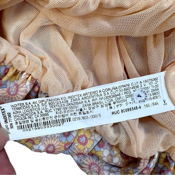 Zara Satin Effect Floral Crop Top Off-The-Shoulder Puff Shoulder Size S New - Picture 8 of 11